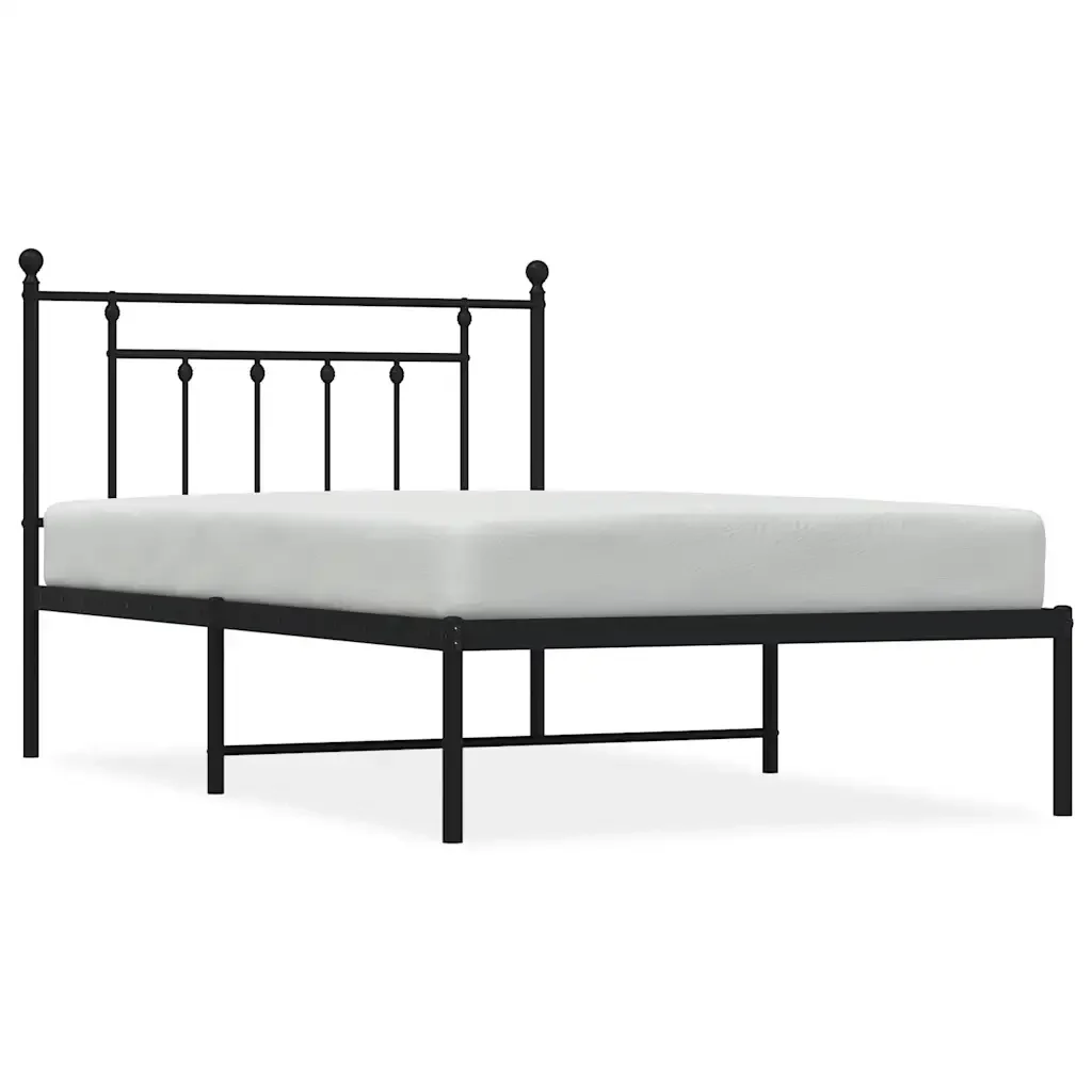 Letto singolo | Letto per adulti | Giroletto con Testiera Metallo Nero 100x200 cm
