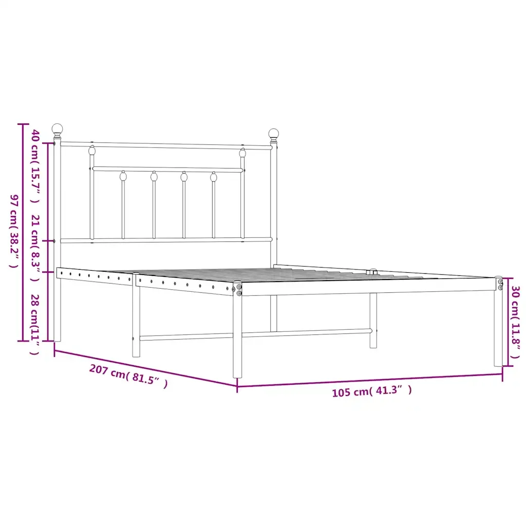 Letto singolo | Letto per adulti | Giroletto con Testiera Metallo Nero 100x200 cm - Image 10