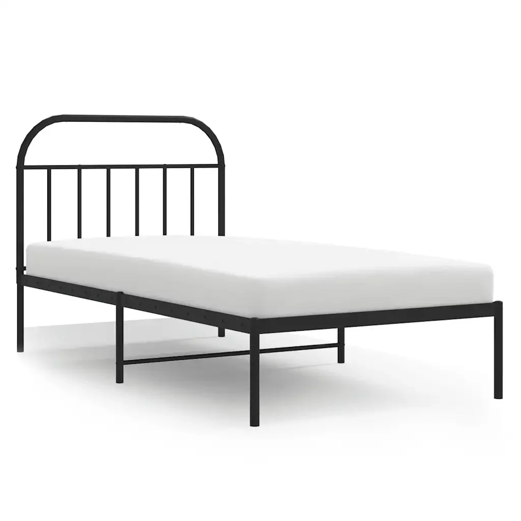 Letto singolo | Letto per adulti | Giroletto con Testiera Metallo Nero 100x200 cm