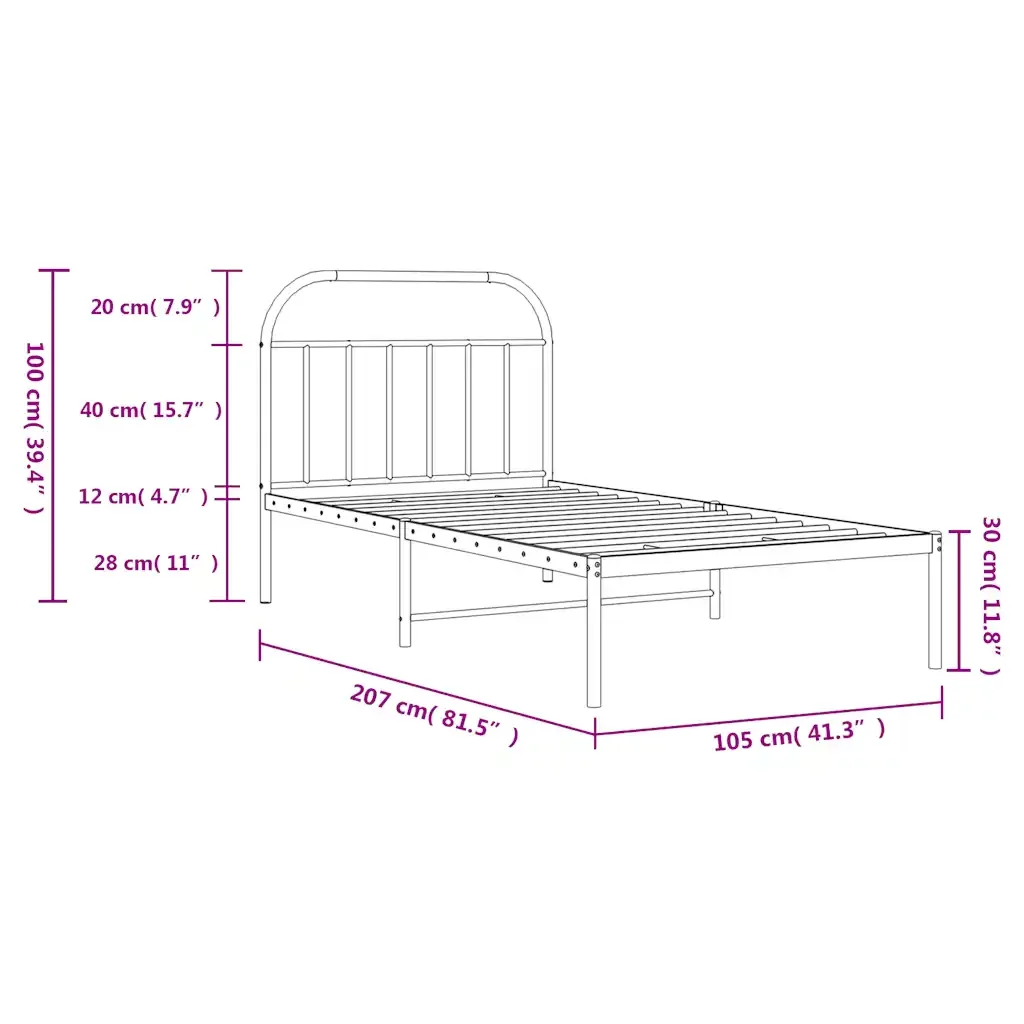 Letto singolo | Letto per adulti | Giroletto con Testiera Metallo Nero 100x200 cm - Image 10