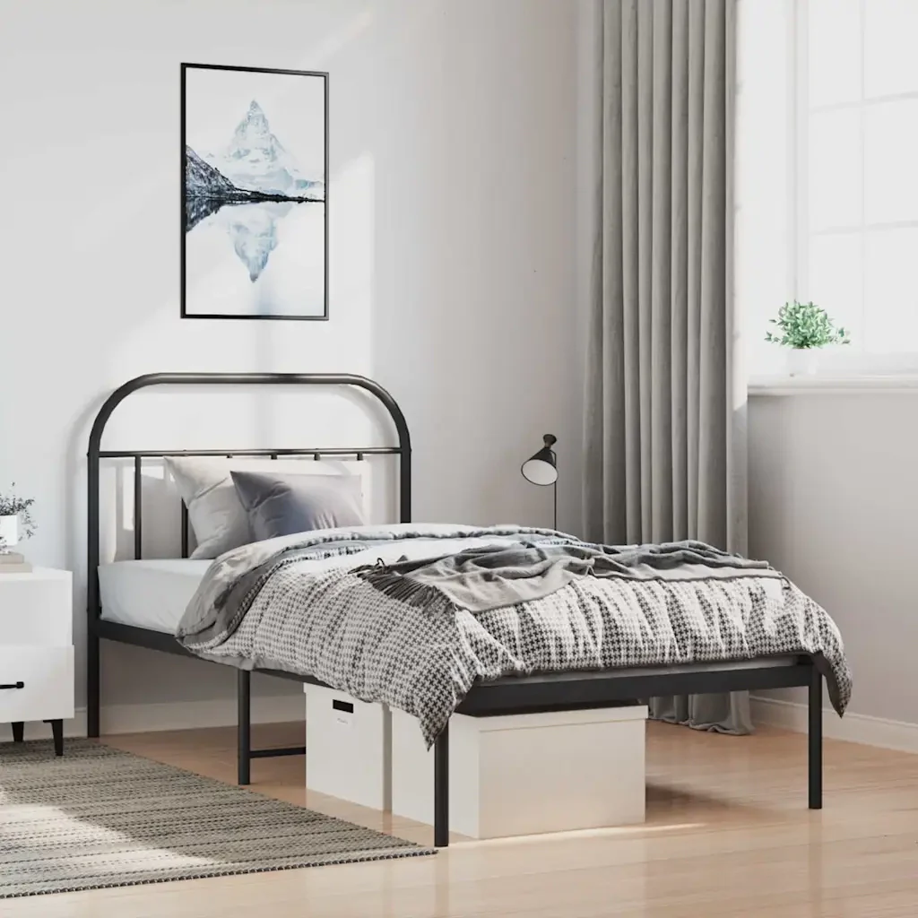 Letto singolo | Letto per adulti | Giroletto con Testiera Metallo Nero 100x200 cm - Image 2
