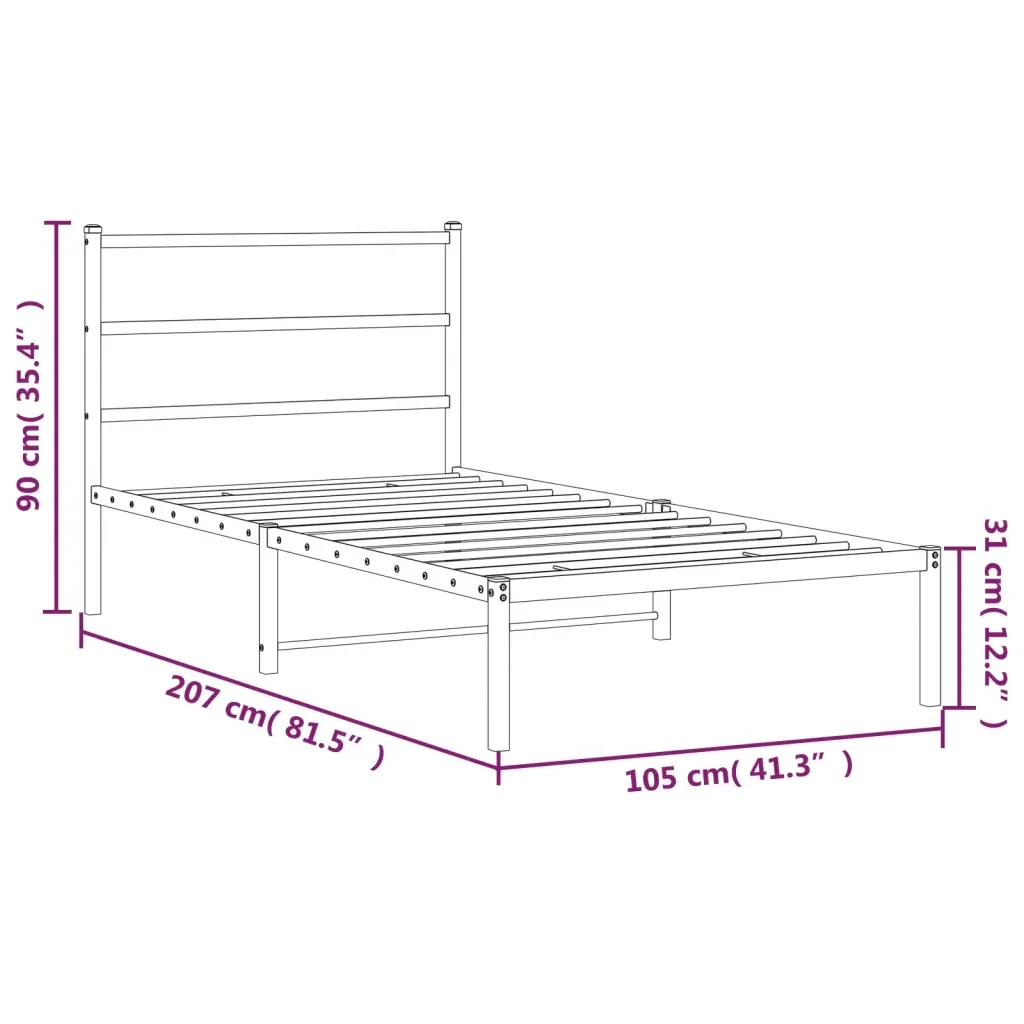 Letto singolo | Letto per adulti | Giroletto con Testiera Metallo Nero 100x200 cm - Image 10