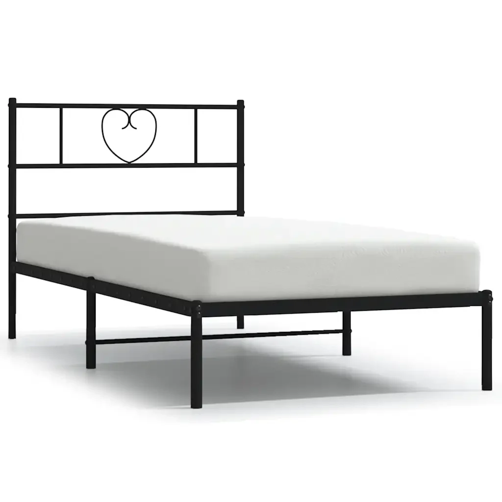 Letto singolo | Letto per adulti | Giroletto con Testiera Metallo Nero 100x200 cm