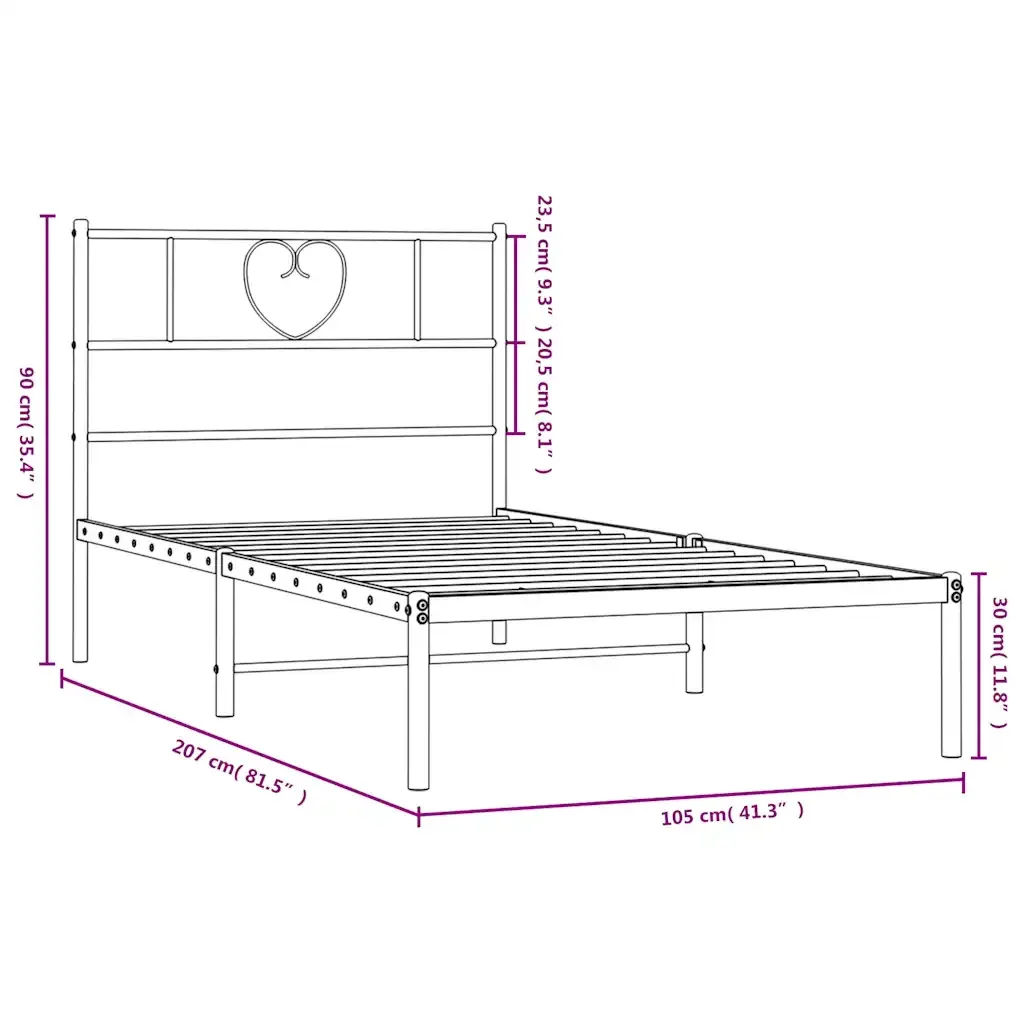 Letto singolo | Letto per adulti | Giroletto con Testiera Metallo Nero 100x200 cm - Image 10