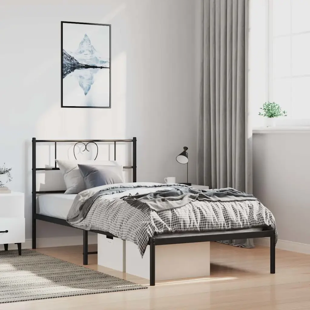 Letto singolo | Letto per adulti | Giroletto con Testiera Metallo Nero 100x200 cm - Image 2