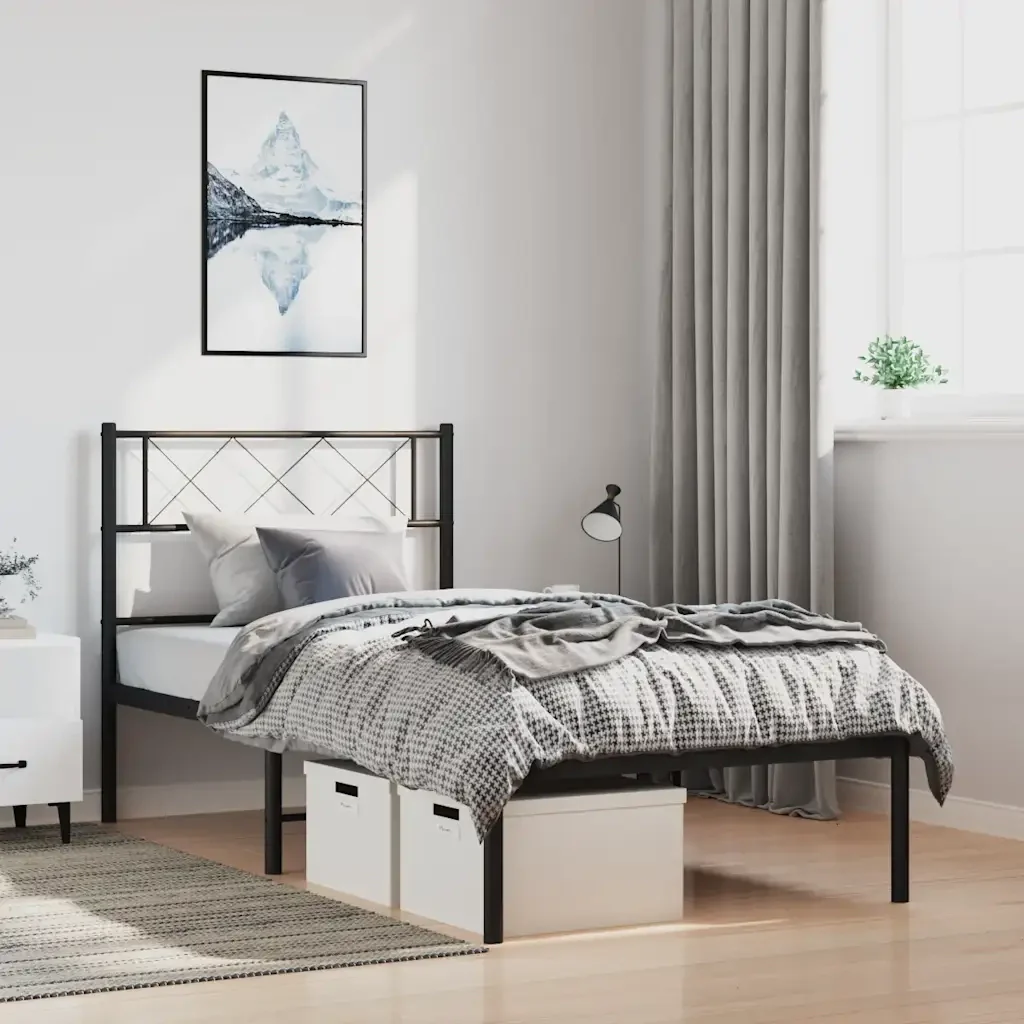 Letto singolo | Letto per adulti | Giroletto con Testiera Metallo Nero 100x200 cm - Image 4