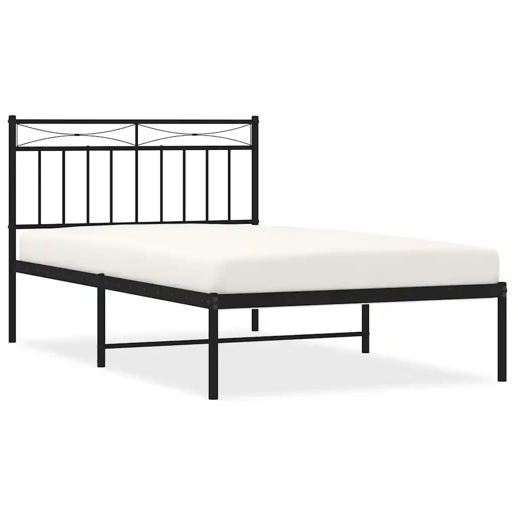Letto singolo | Letto per adulti | Giroletto con Testiera Metallo Nero 100x200 cm
