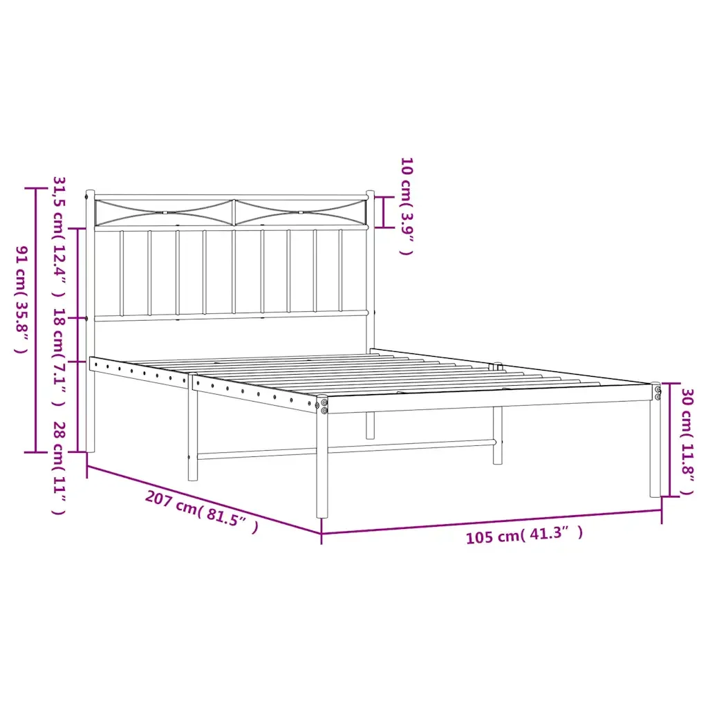 Letto singolo | Letto per adulti | Giroletto con Testiera Metallo Nero 100x200 cm - Image 10
