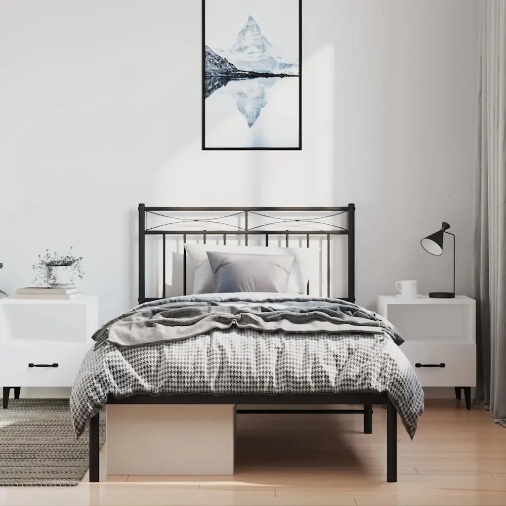 Letto singolo | Letto per adulti | Giroletto con Testiera Metallo Nero 100x200 cm - Image 4