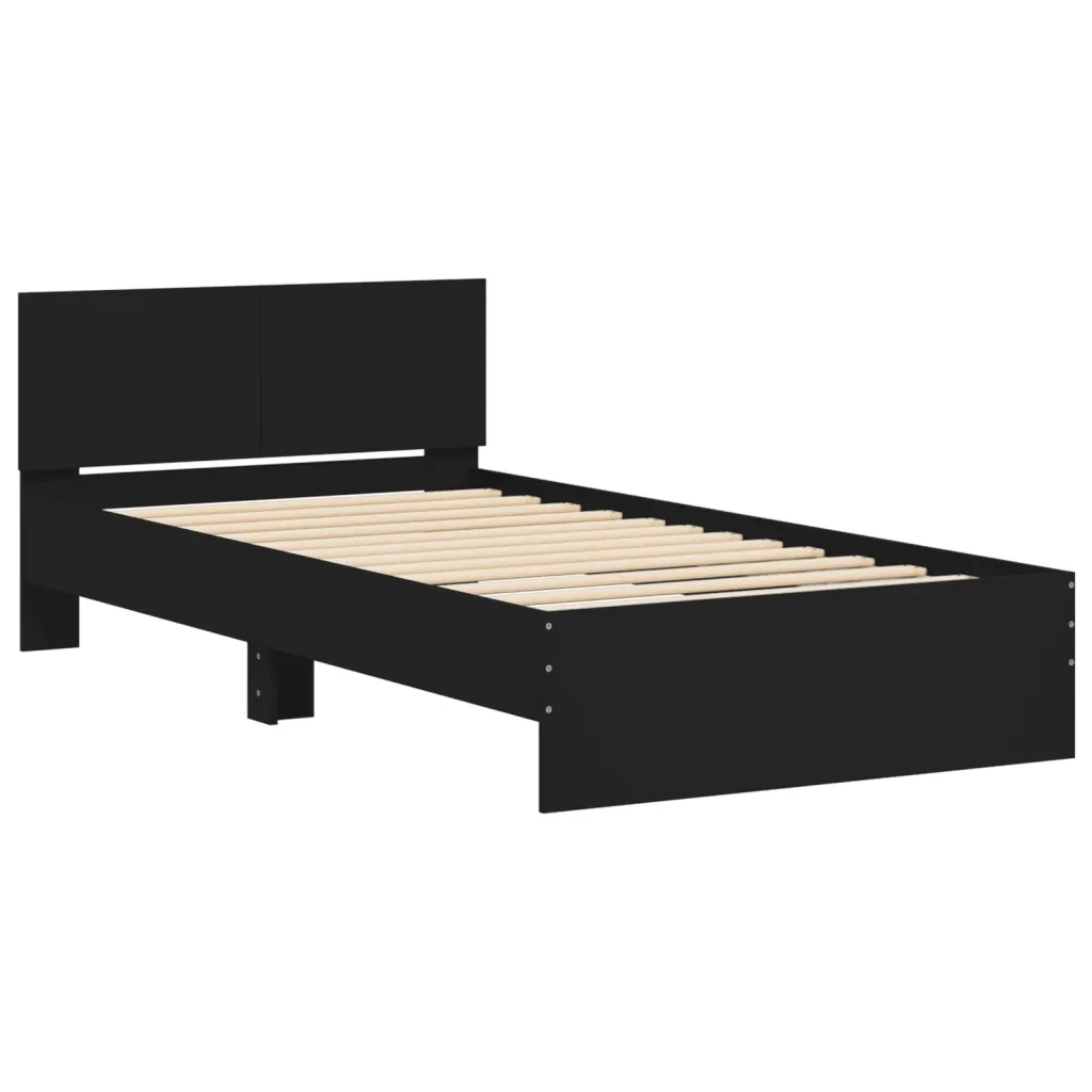 Letto singolo | Letto per adulti | Giroletto con Testiera Nero 100x200 cm in Legno Multistrato - Image 3