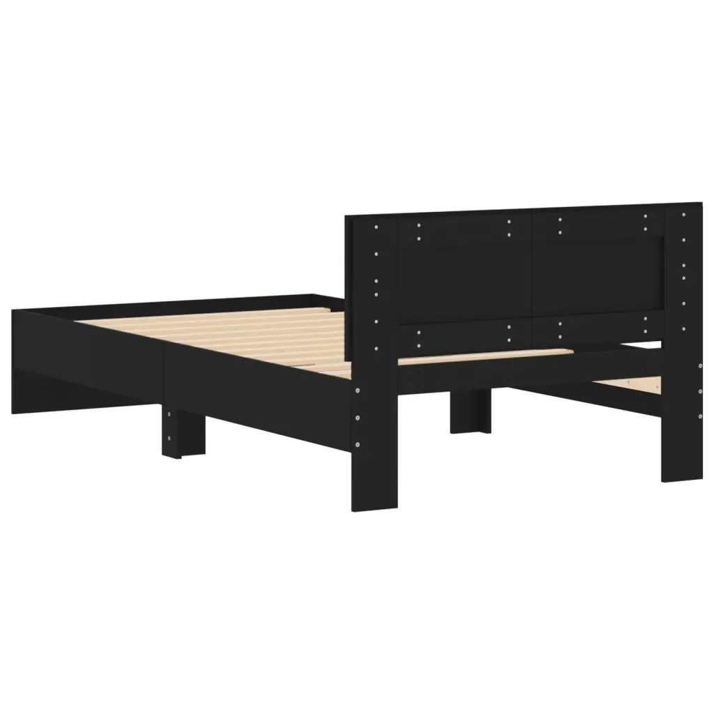 Letto singolo | Letto per adulti | Giroletto con Testiera Nero 100x200 cm in Legno Multistrato - Image 7