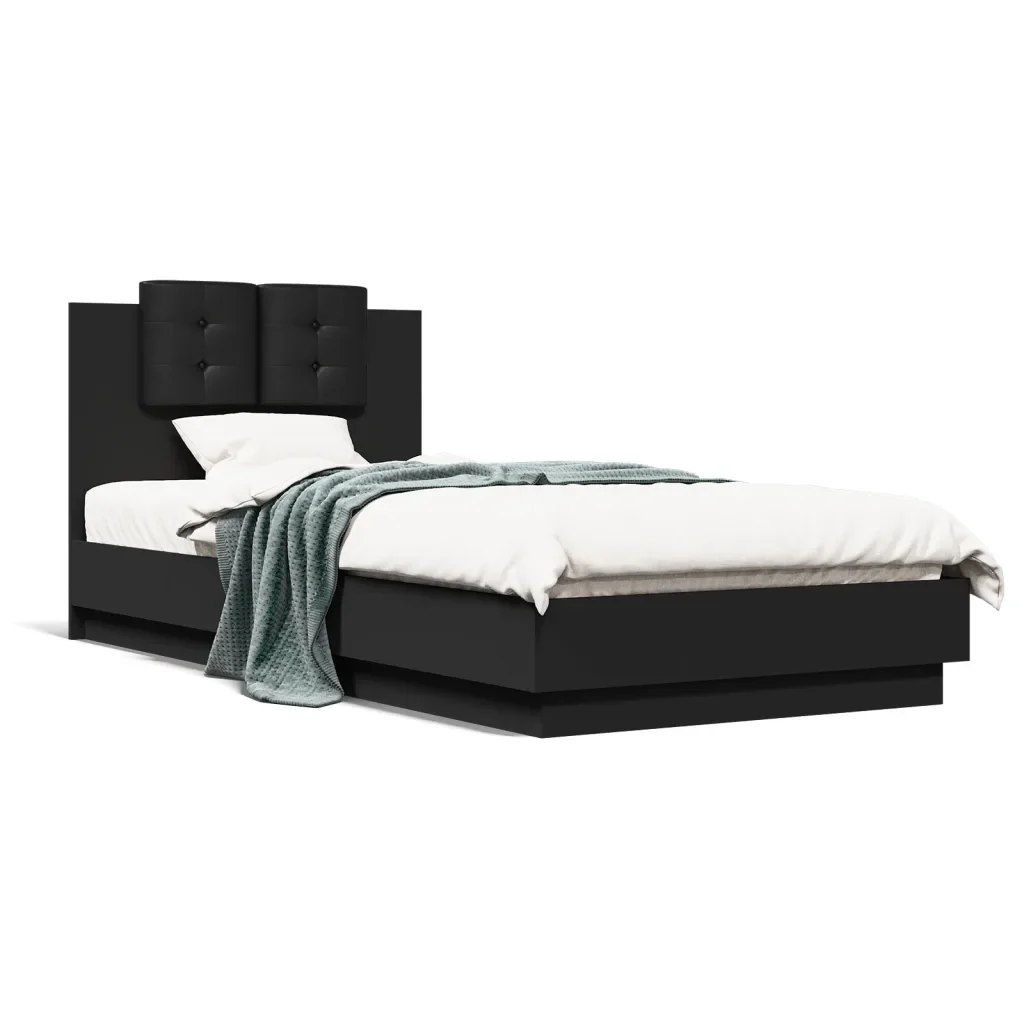 Letto singolo | Letto per adulti | Giroletto con Testiera Nero 100x200 cm in Legno Multistrato