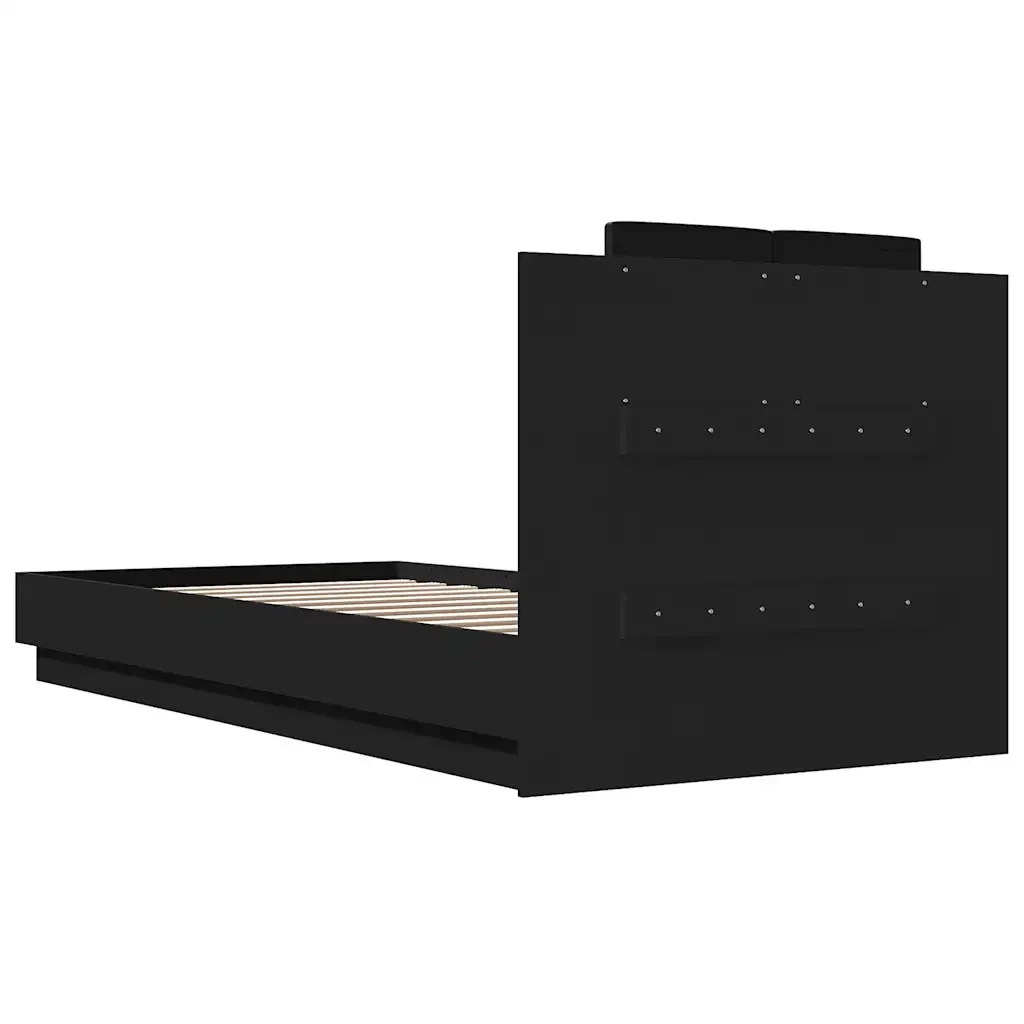 Letto singolo | Letto per adulti | Giroletto con Testiera Nero 100x200 cm in Legno Multistrato - Image 6