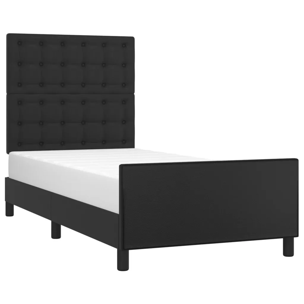 Letto singolo | Letto per adulti | Giroletto con Testiera Nero 100x200 cm in Similpelle - Image 4