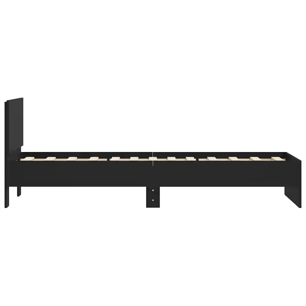 Letto singolo | Letto per adulti | Giroletto con Testiera Nero 75x190 cm in Legno Multistrato - Image 6
