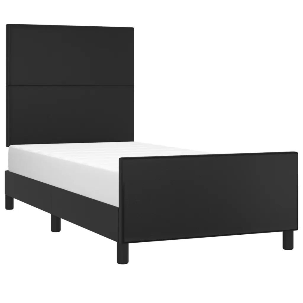 Letto singolo | Letto per adulti | Giroletto con Testiera Nero 80x200 cm in Similpelle - Image 3