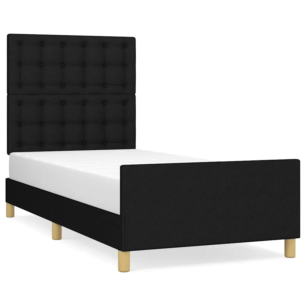 Letto singolo | Letto per adulti | Giroletto con Testiera Nero 80x200 cm in Tessuto