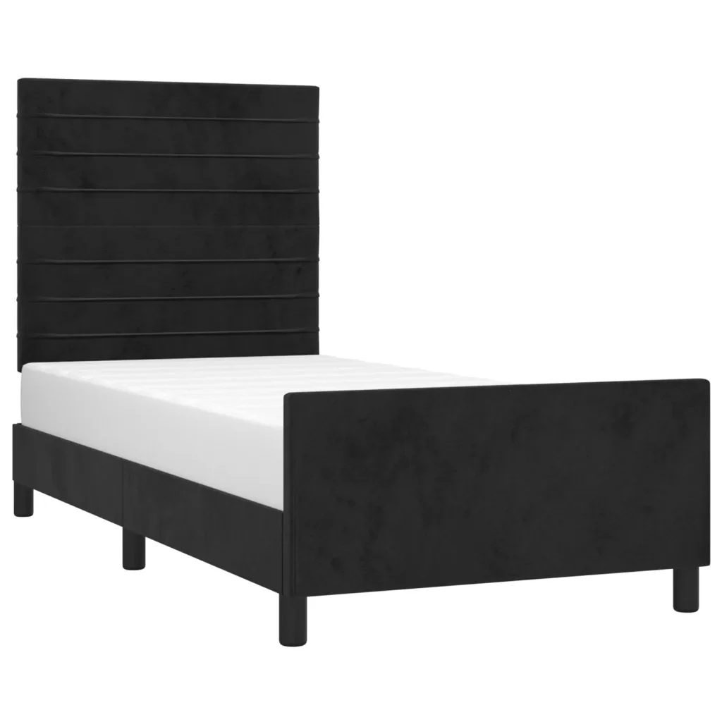 Letto singolo | Letto per adulti | Giroletto con Testiera Nero 80x200 cm in Velluto - Image 3