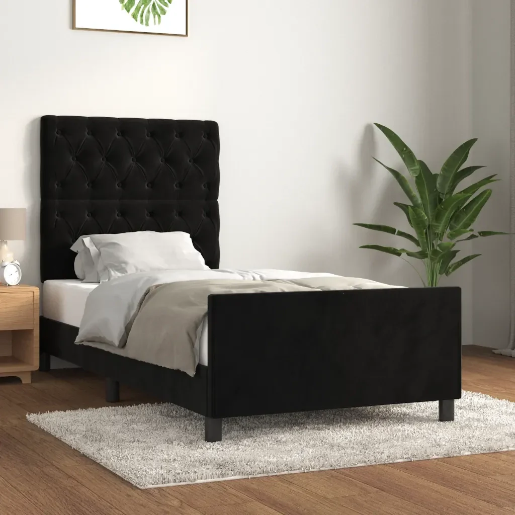 Letto singolo | Letto per adulti | Giroletto con Testiera Nero 80x200 cm in Velluto - Image 2