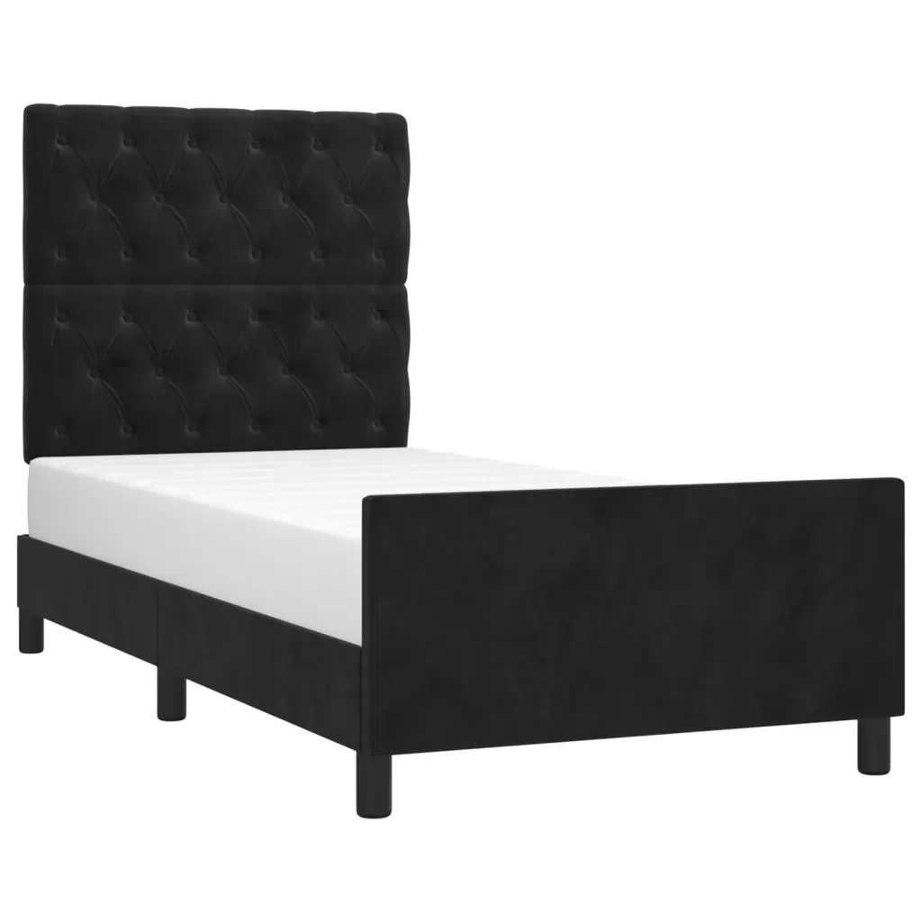 Letto singolo | Letto per adulti | Giroletto con Testiera Nero 80x200 cm in Velluto - Image 4
