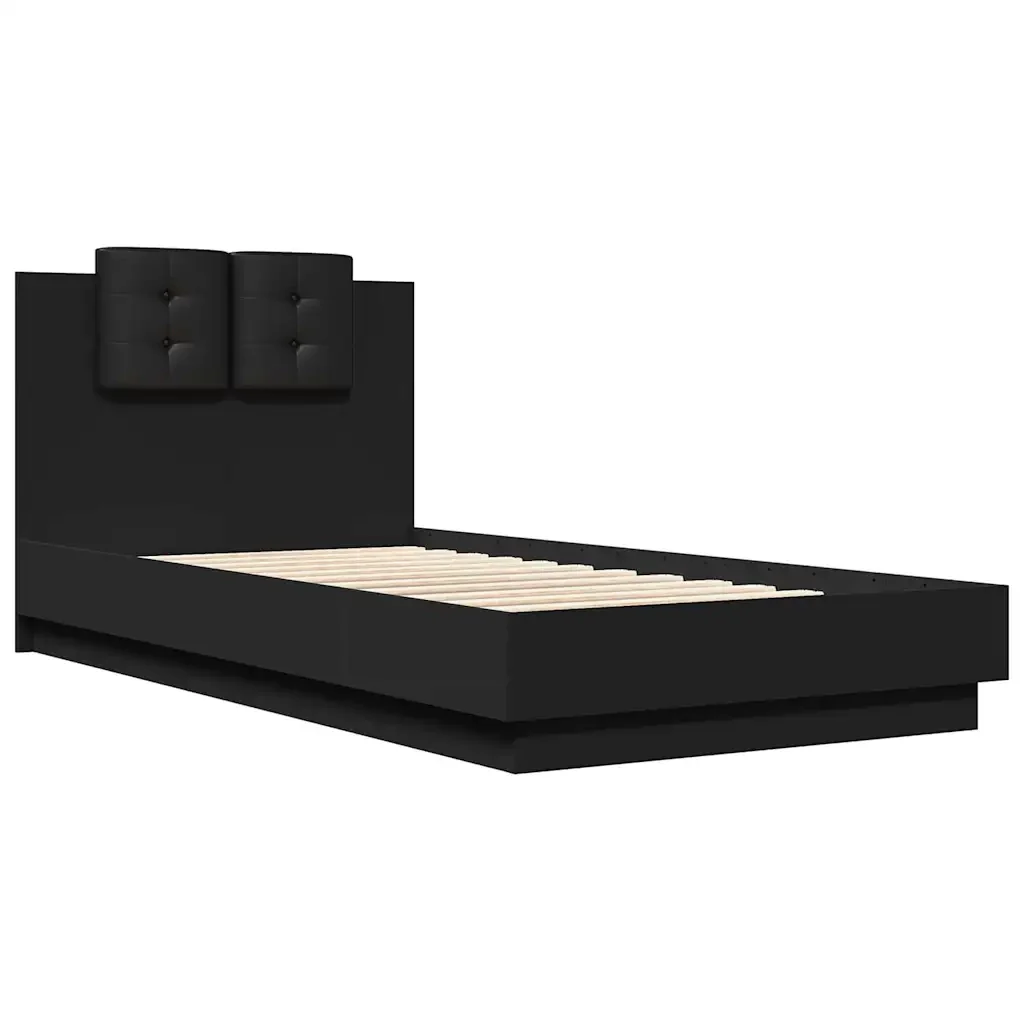 Letto singolo | Letto per adulti | Giroletto con Testiera Nero 90x190 cm in Legno Multistrato - Image 3