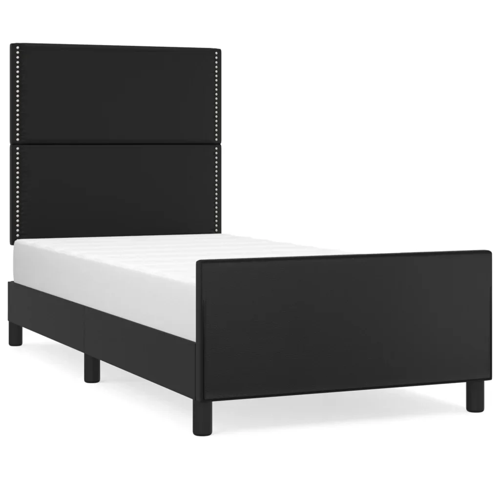 Letto singolo | Letto per adulti | Giroletto con Testiera Nero 90x190 cm in Similpelle
