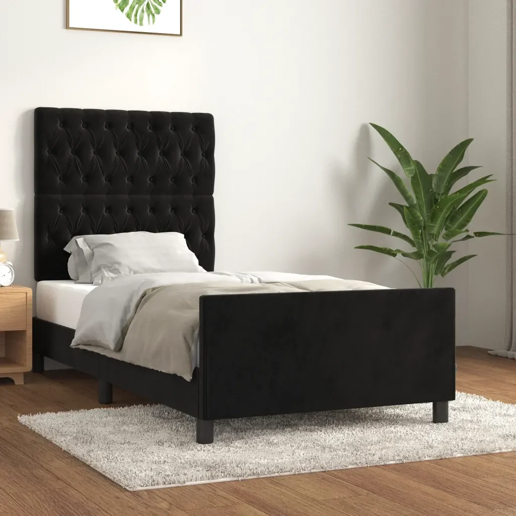 Letto singolo | Letto per adulti | Giroletto con Testiera Nero 90x190 cm in Velluto - Image 2