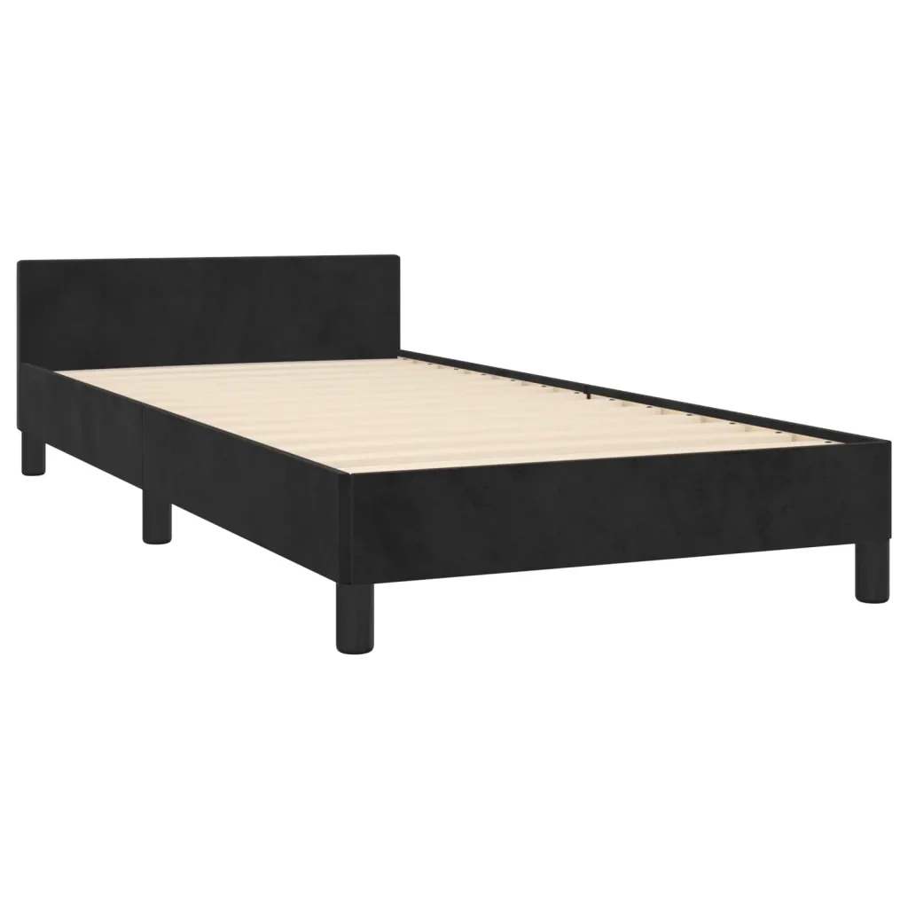 Letto singolo | Letto per adulti | Giroletto con Testiera Nero 90x190 cm in Velluto - Image 5