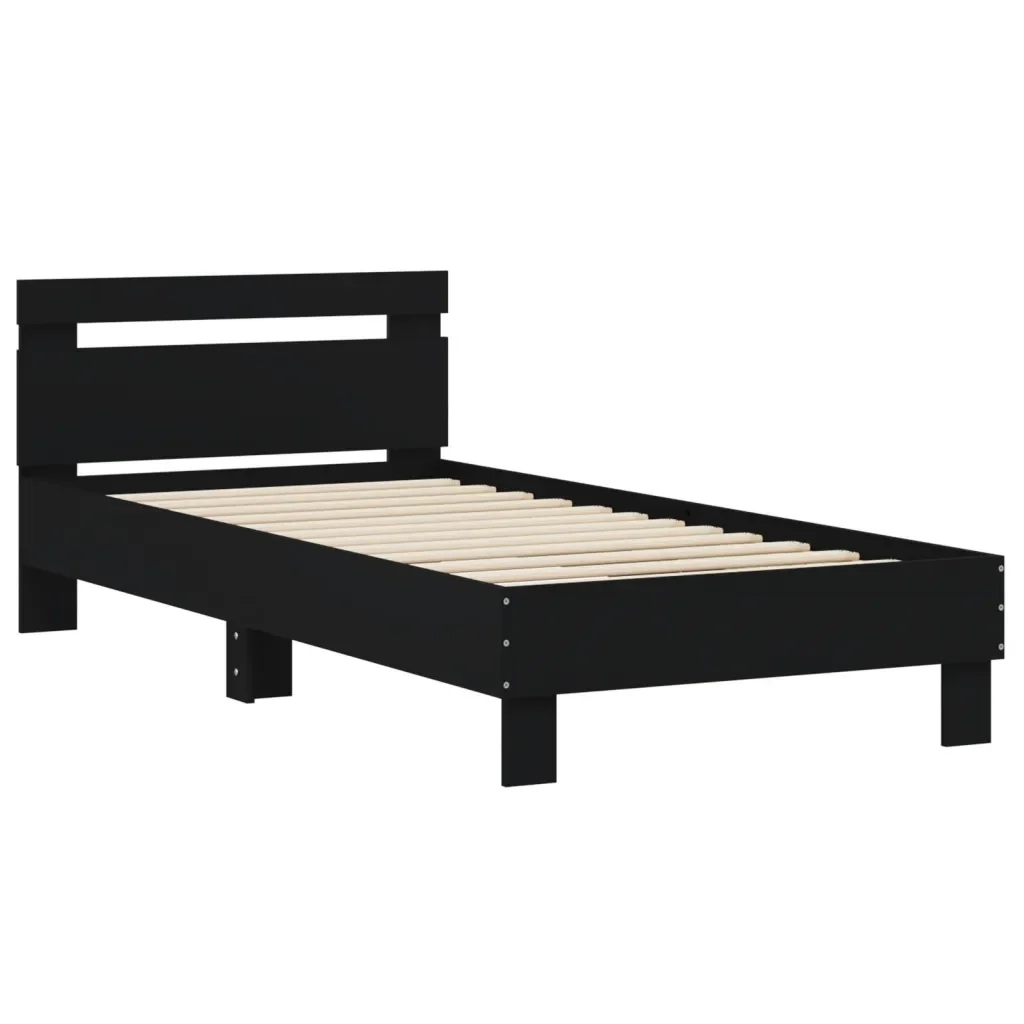 Letto singolo | Letto per adulti | Giroletto con Testiera Nero 90x200 cm in Legno Multistrato - Image 4