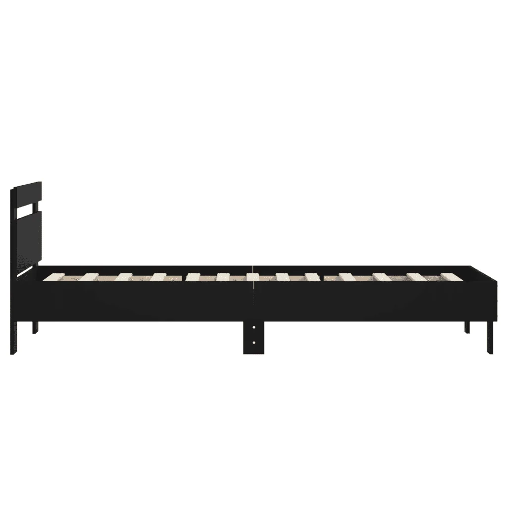 Letto singolo | Letto per adulti | Giroletto con Testiera Nero 90x200 cm in Legno Multistrato - Image 6