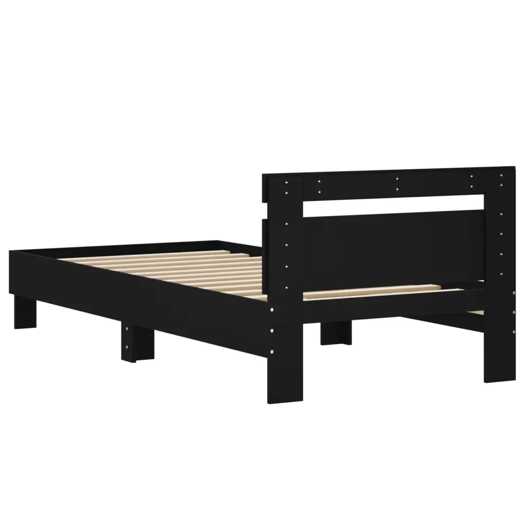 Letto singolo | Letto per adulti | Giroletto con Testiera Nero 90x200 cm in Legno Multistrato - Image 7