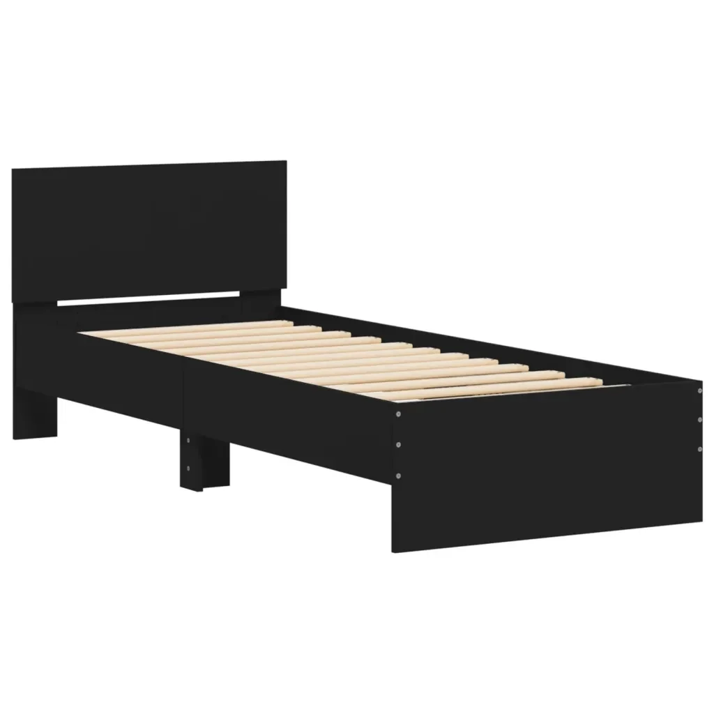 Letto singolo | Letto per adulti | Giroletto con Testiera Nero 90x200 cm in Legno Multistrato - Image 3