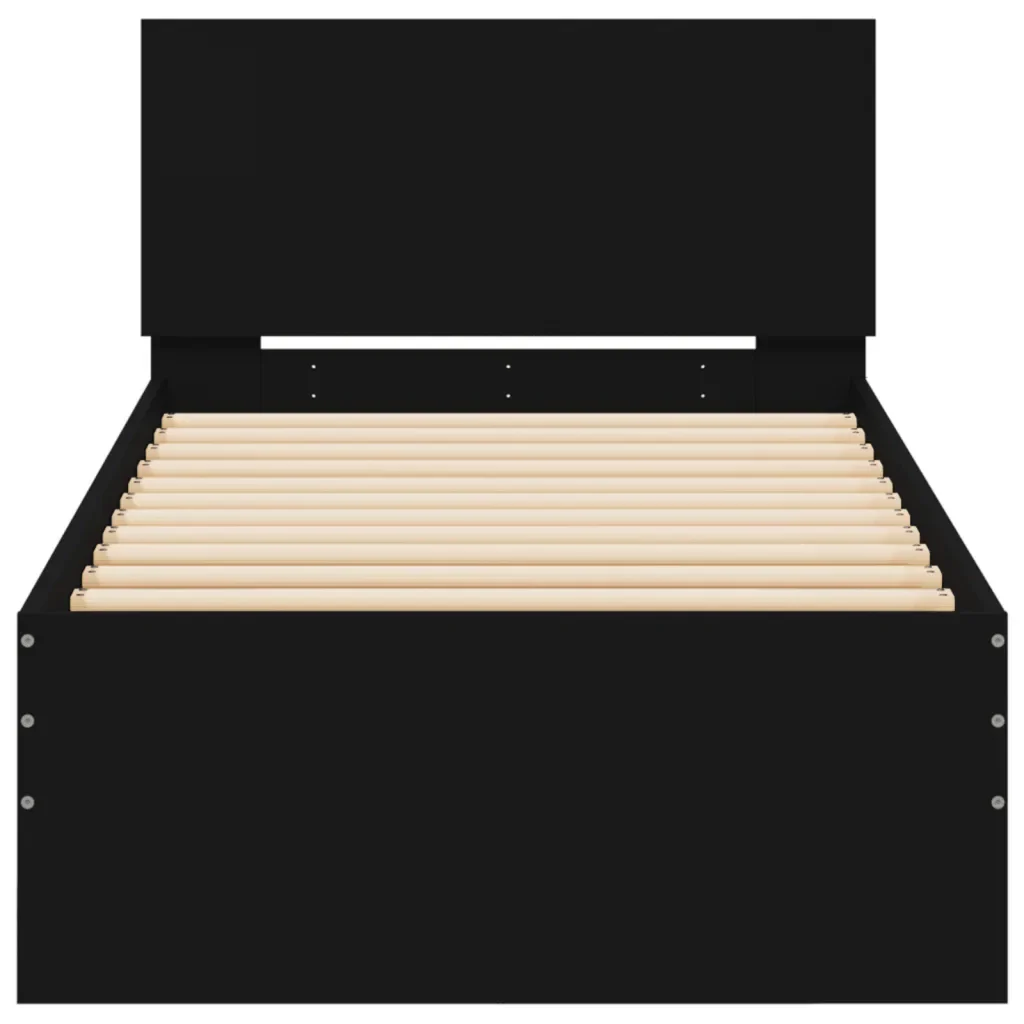 Letto singolo | Letto per adulti | Giroletto con Testiera Nero 90x200 cm in Legno Multistrato - Image 5