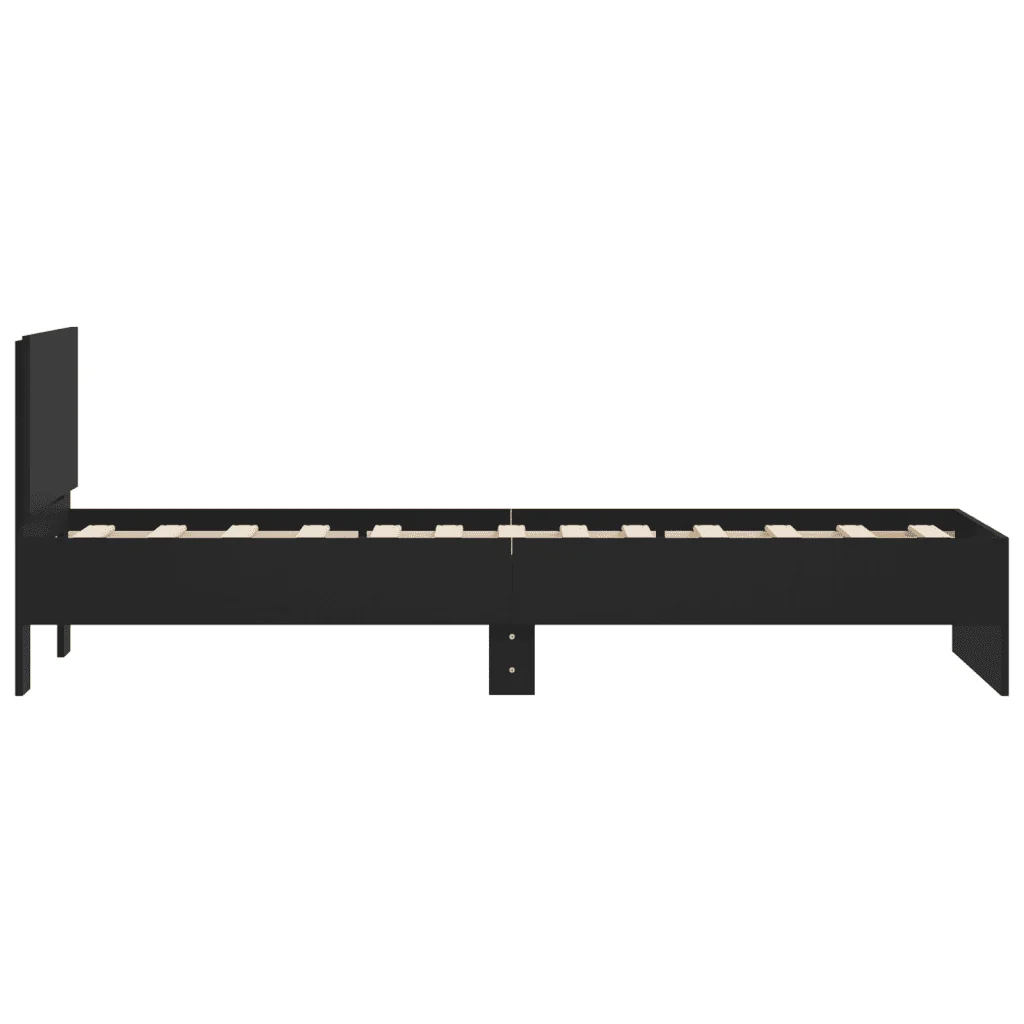 Letto singolo | Letto per adulti | Giroletto con Testiera Nero 90x200 cm in Legno Multistrato - Image 6