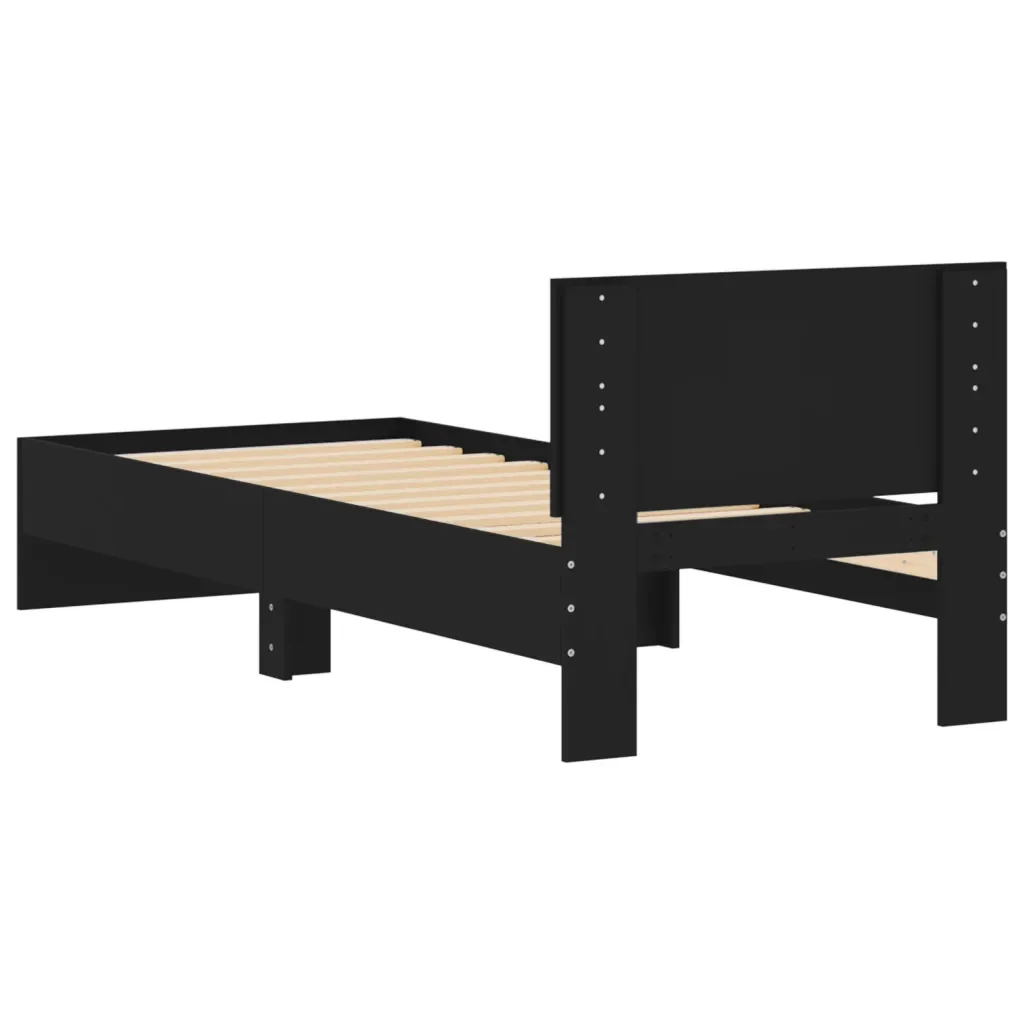Letto singolo | Letto per adulti | Giroletto con Testiera Nero 90x200 cm in Legno Multistrato - Image 7