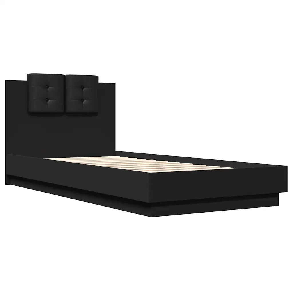 Letto singolo | Letto per adulti | Giroletto con Testiera Nero 90x200 cm in Legno Multistrato - Image 3
