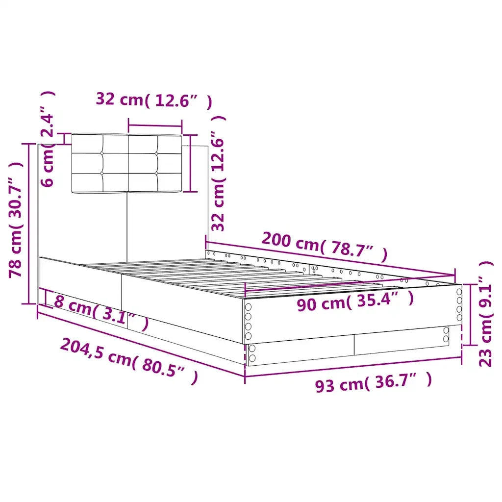 Letto singolo | Letto per adulti | Giroletto con Testiera Nero 90x200 cm in Legno Multistrato - Image 9
