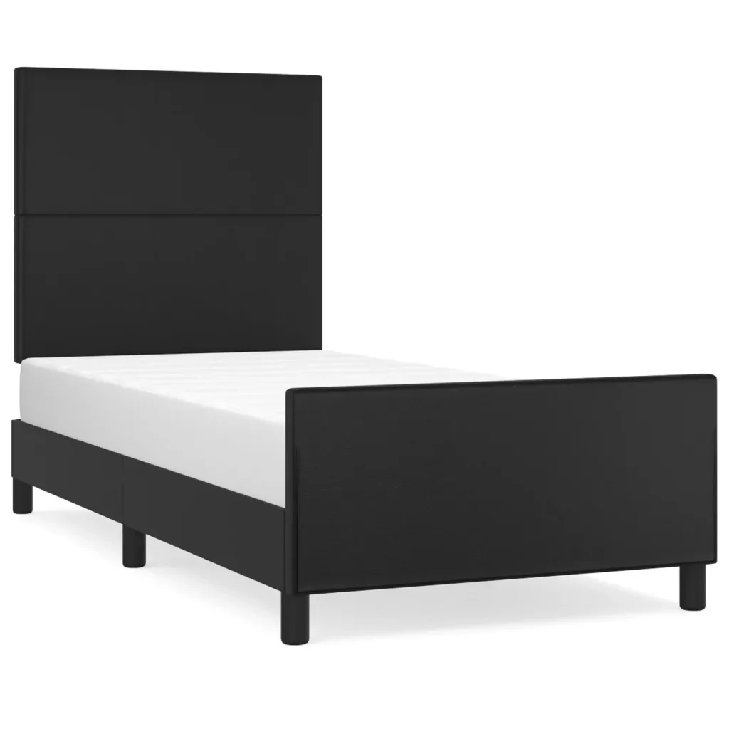 Letto singolo | Letto per adulti | Giroletto con Testiera Nero 90x200 cm in Similpelle