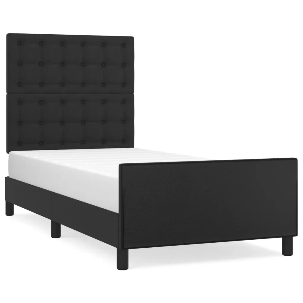 Letto singolo | Letto per adulti | Giroletto con Testiera Nero 90x200 cm in Similpelle