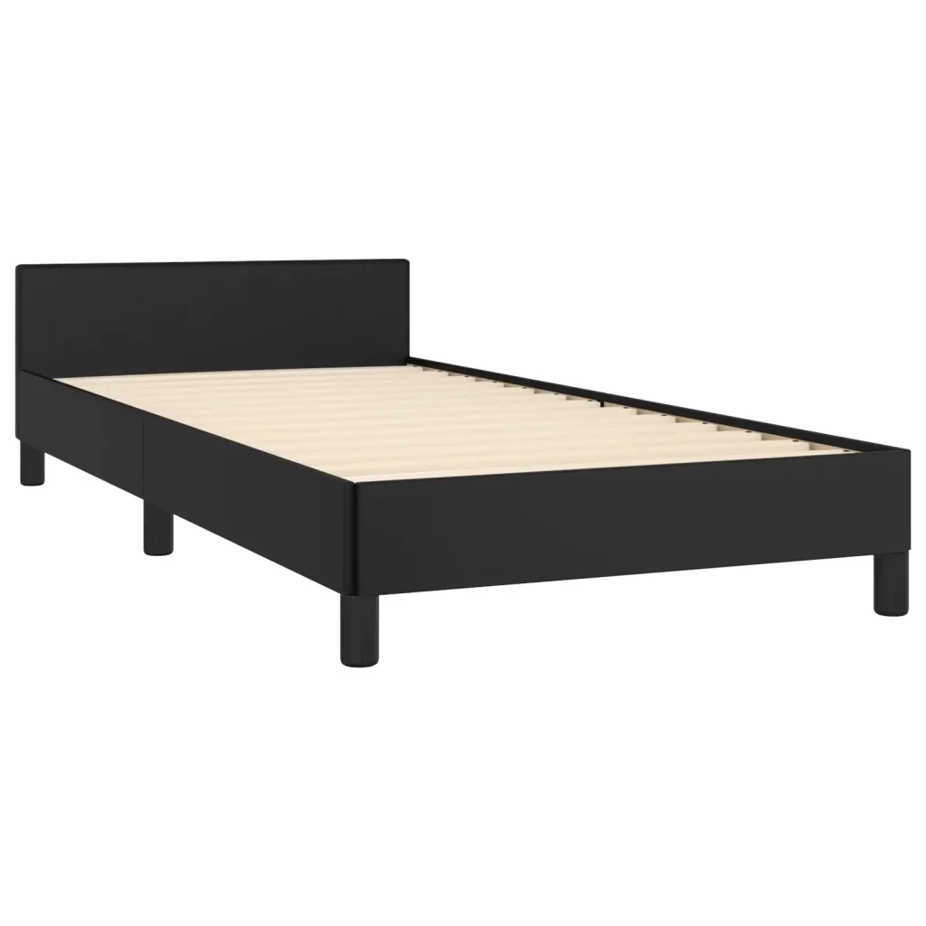 Letto singolo | Letto per adulti | Giroletto con Testiera Nero 90x200 cm in Similpelle - Image 5