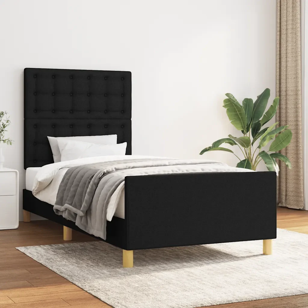 Letto singolo | Letto per adulti | Giroletto con Testiera Nero 90x200 cm in Tessuto - Image 2