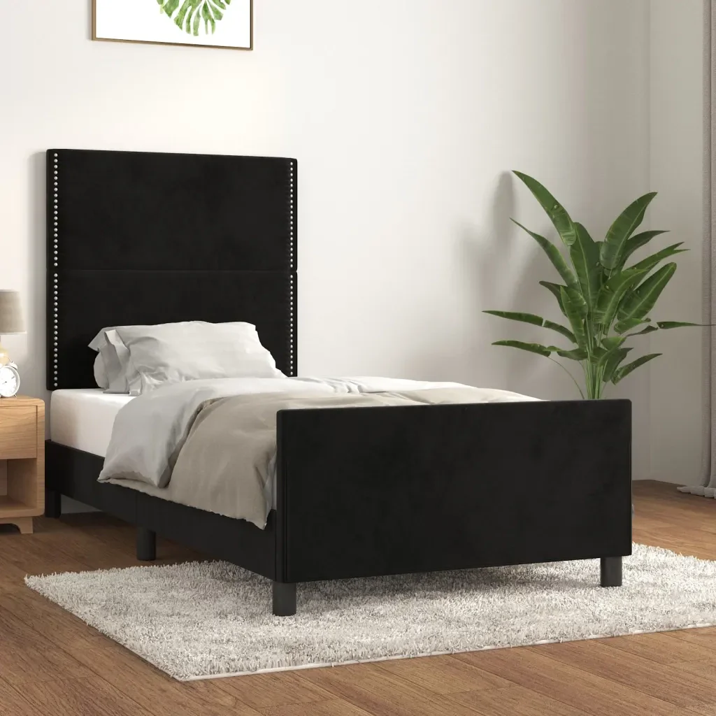 Letto singolo | Letto per adulti | Giroletto con Testiera Nero 90x200 cm in Velluto - Image 2