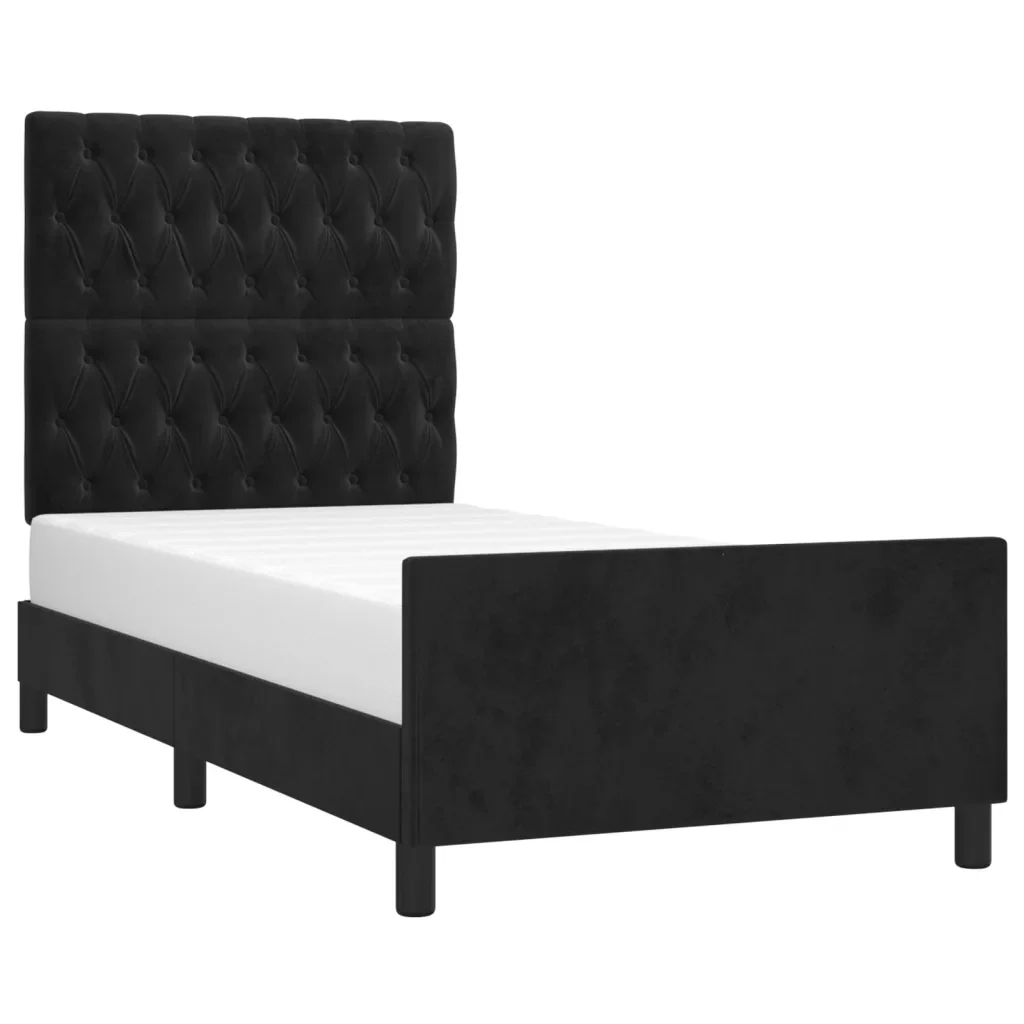 Letto singolo | Letto per adulti | Giroletto con Testiera Nero 90x200 cm in Velluto - Image 4