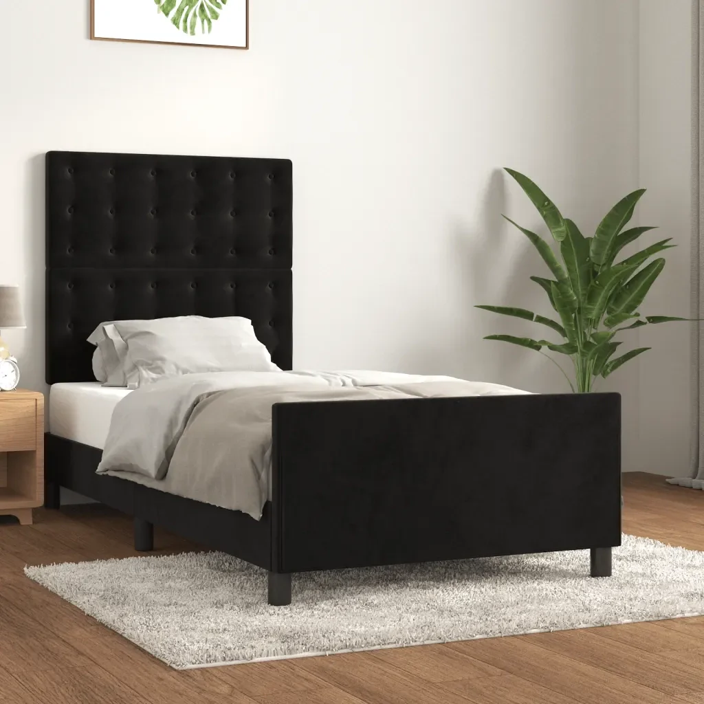 Letto singolo | Letto per adulti | Giroletto con Testiera Nero 90x200 cm in Velluto - Image 2