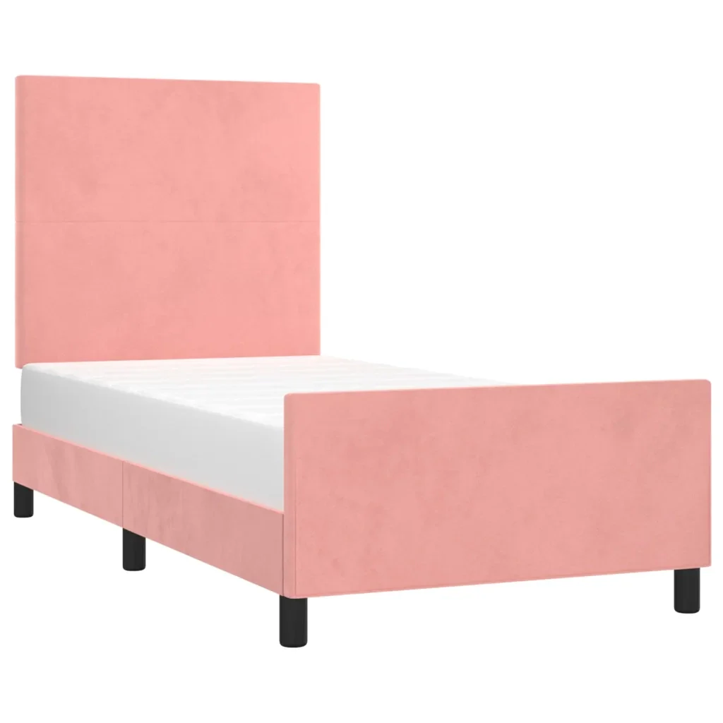 Letto singolo | Letto per adulti | Giroletto con Testiera Rosa 100x200 cm in Velluto - Image 3