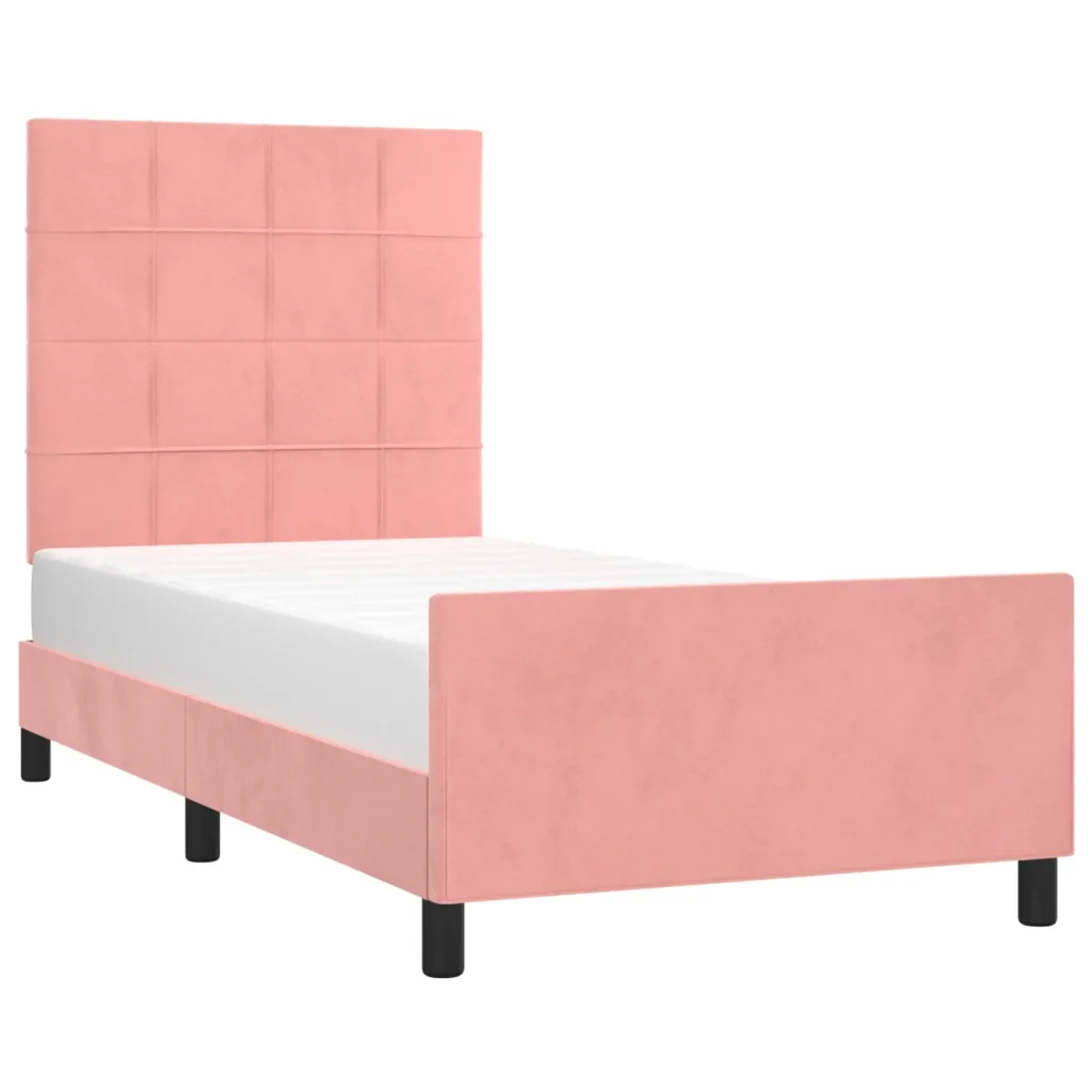 Letto singolo | Letto per adulti | Giroletto con Testiera Rosa 100x200 cm in Velluto - Image 4