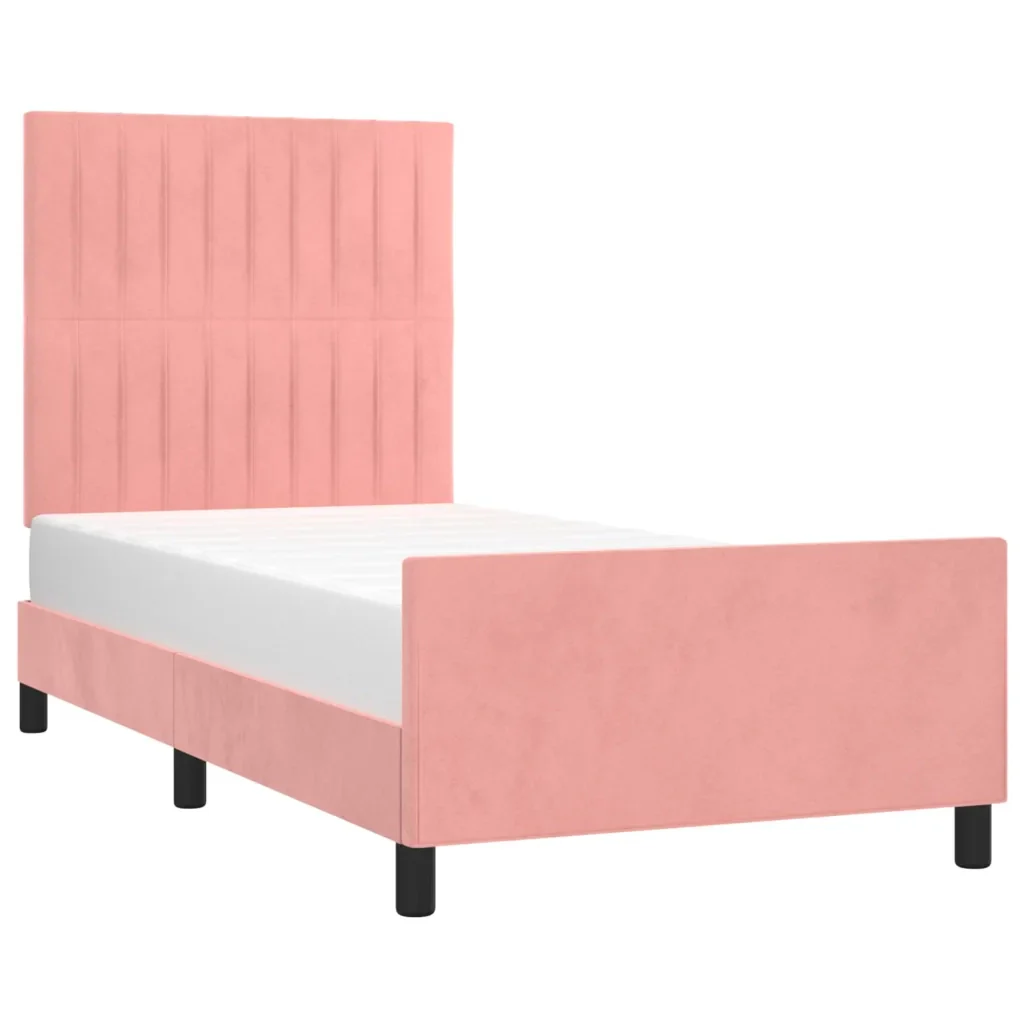 Letto singolo | Letto per adulti | Giroletto con Testiera Rosa 100x200 cm in Velluto - Image 4