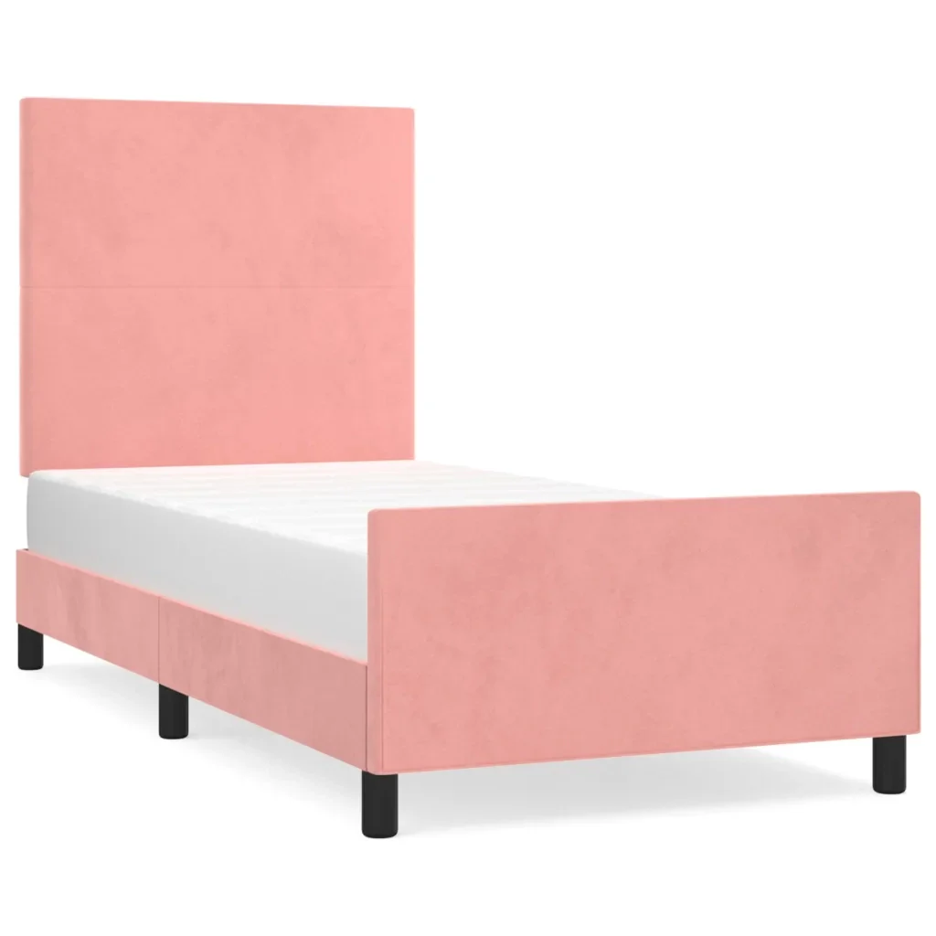 Letto singolo | Letto per adulti | Giroletto con Testiera Rosa 80x200 cm in Velluto