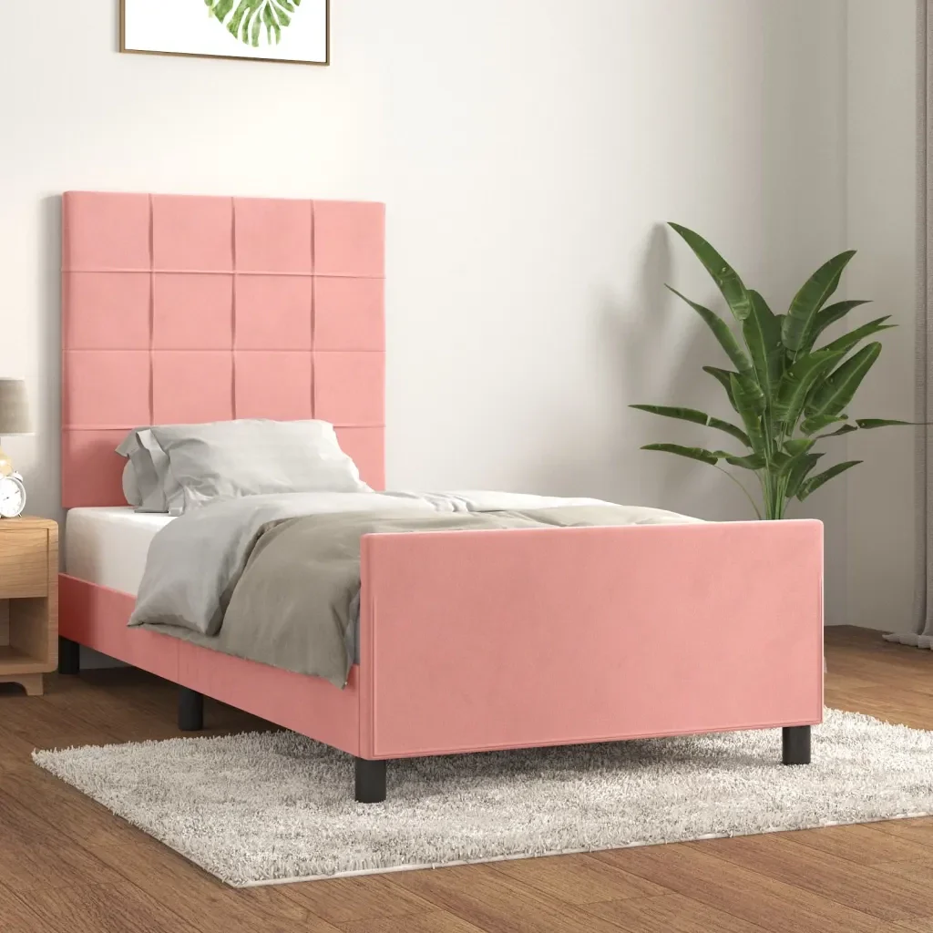 Letto singolo | Letto per adulti | Giroletto con Testiera Rosa 80x200 cm in Velluto - Image 2
