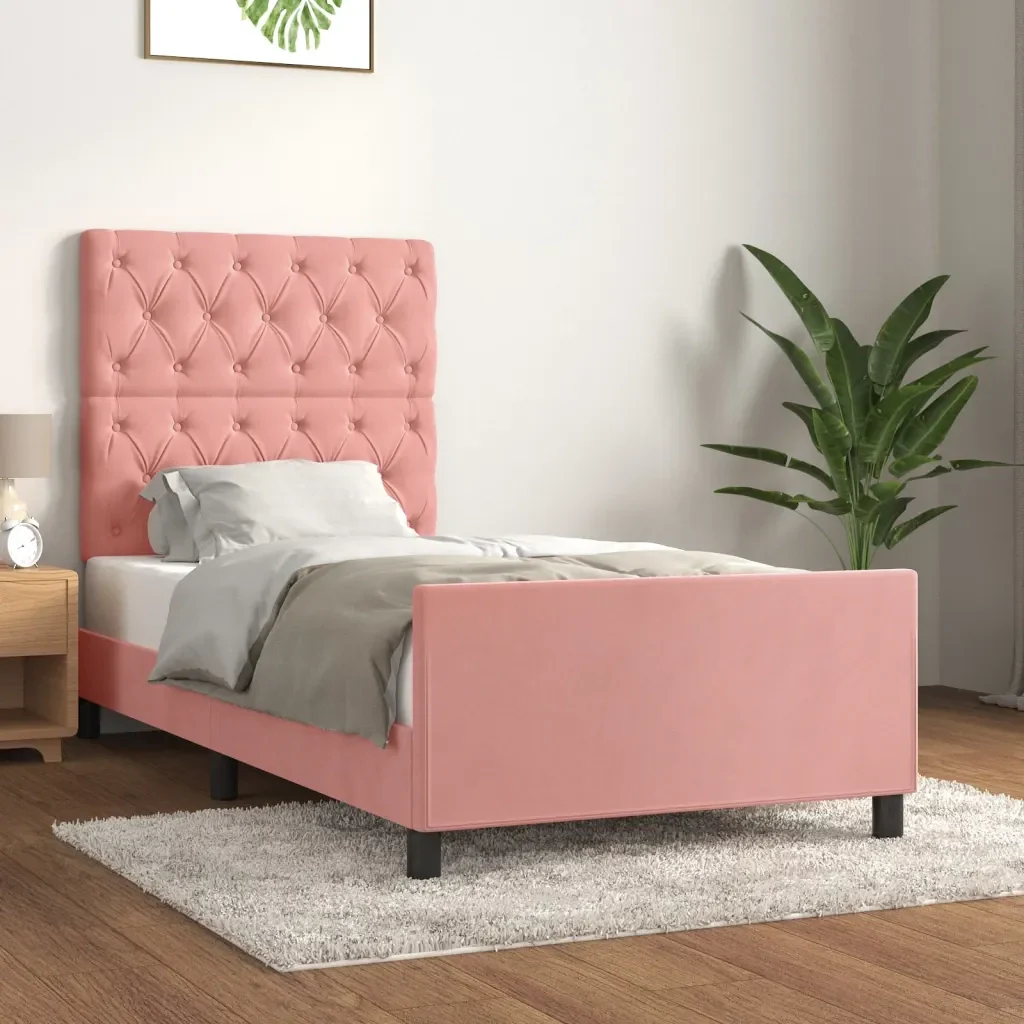Letto singolo | Letto per adulti | Giroletto con Testiera Rosa 80x200 cm in Velluto - Image 2